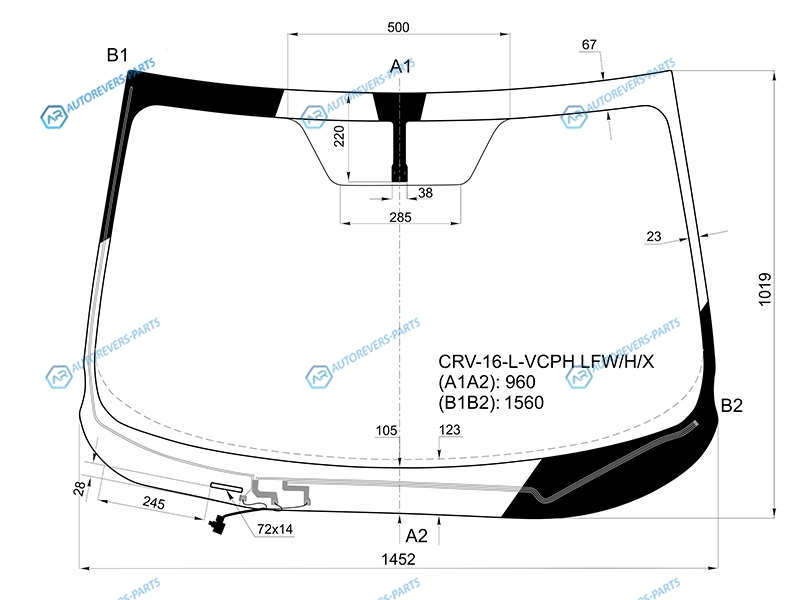 CRV-16-L-VCPH LFWHX Стекло лобовое с обогревом щеток HONDA CR-V 16-
