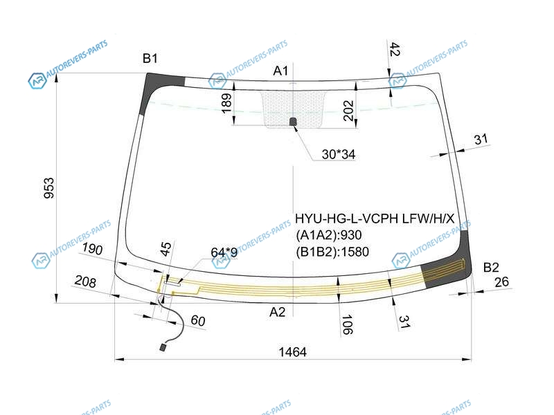 HYU-HG-L-VCPH LFWHX Стекло лобовое с обогревом щеток HYUNDAI AZERAGRANDEUR 11-