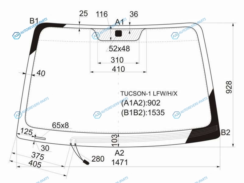 TUCSON-1 LFWHX Стекло лобовое с обогревом щеток HYUNDAI TUCSON 04-10