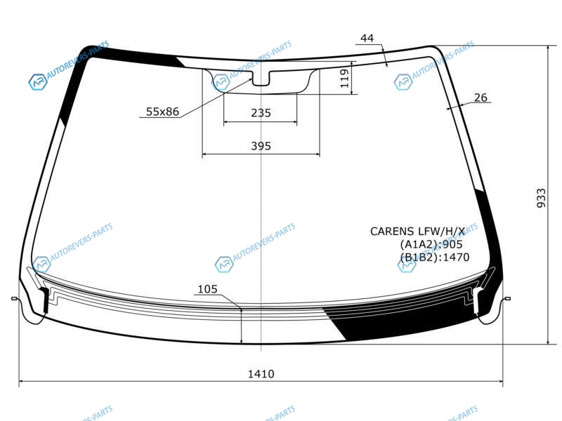 CARENS LFWHX Стекло лобовое с обогревом щеток KIA 99-06
