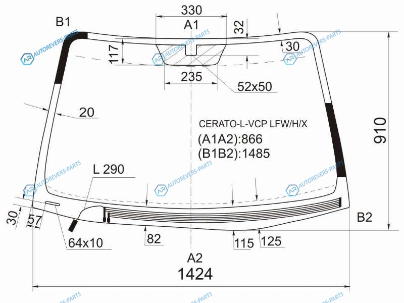 CERATO-L-VCP LFWHX Стекло лобовое с обогревом щеток KIA CERATO 45D 04-09