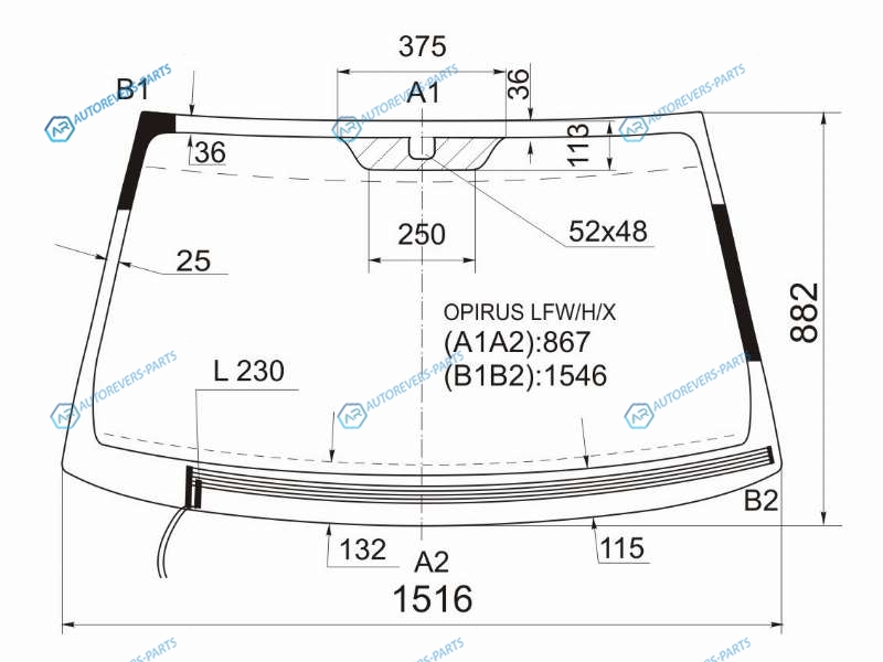 OPIRUS LFWHX Стекло лобовое с обогревом щеток KIA 4D 03-10