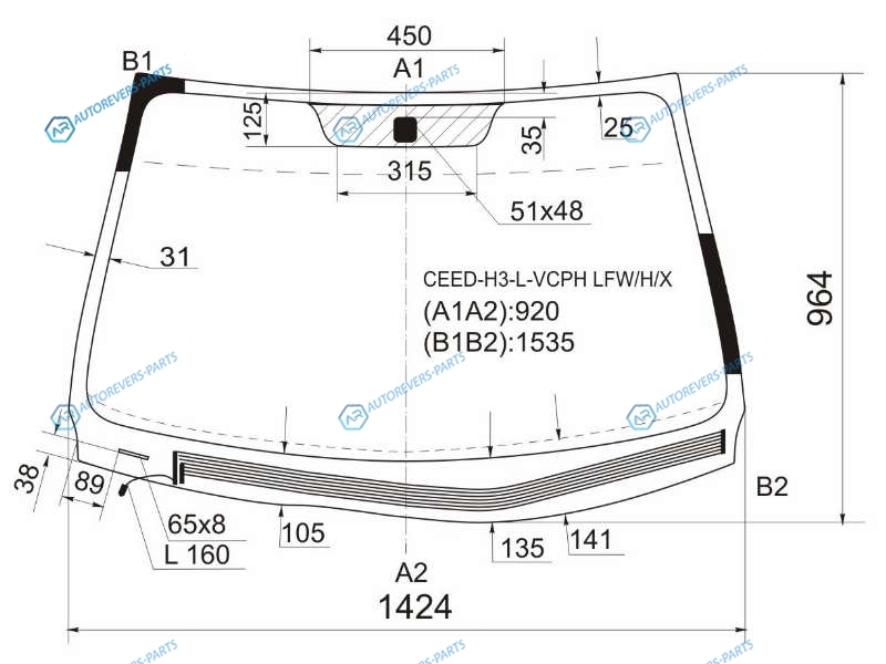 CEED-H3-L-VCPH LFWHX Стекло лобовое с обогревом щеток KIA PRO CEED 3D HBK 06-10