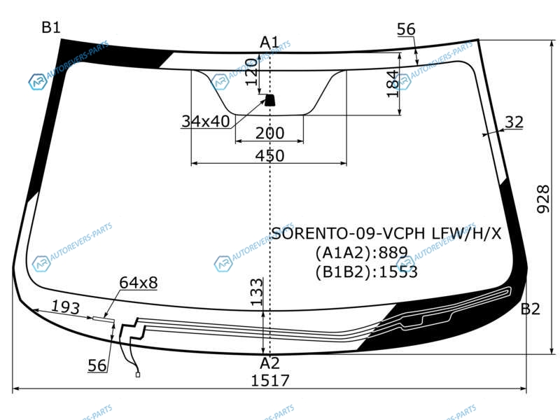 SORENTO-09-VCPH LFWHX Стекло лобовое с обогревом щеток KIA SORENTO II 09-20