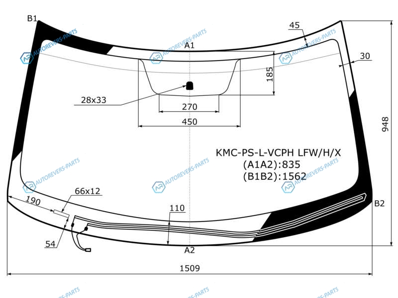 KMC-PS-L-VCPH LFWHX Стекло лобовое с обогревом щеток KIA SOUL PS 13-19