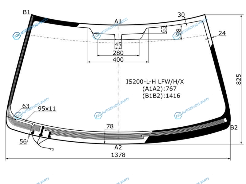 IS200-L-H LFWHX Стекло лобовое с обогревом щеток LEXUS IS200300 45D 99-05