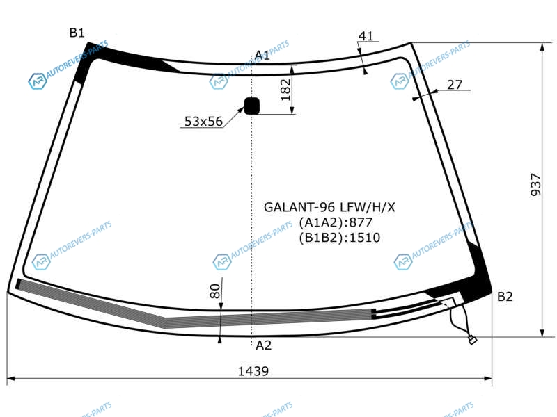 GALANT-96 LFWHX Стекло лобовое с обогревом щеток MITSUBISHI GALANTLEGNUM 45D SEDWGN 96-02