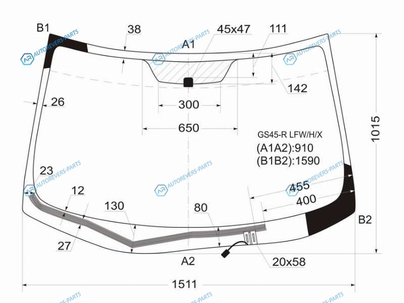 GS45-R LFWHX Стекло лобовое с обогревом щеток MITSUBISHI OUTLANDER XL 05-12
