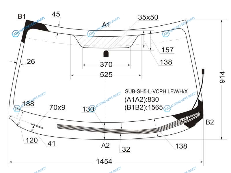 SUB-SH5-L-VCPH LFWHX Стекло лобовое с обогревом щеток SUBARU FORESTER 08-13