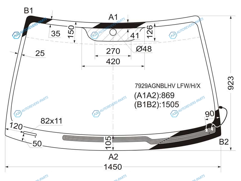 7929AGNBLHV LFWHX Стекло лобовое с обогревом щеток SUBARU LEGACYOUTBACK 45D 03-09