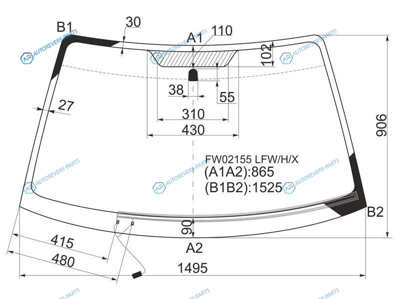 FW02155 LFWHX Стекло лобовое с обогревом щеток SUBARU LEGACYOUTBACK 45D 98-03