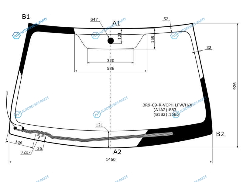 BR9-09-R-VCPH LFWHX Стекло лобовое с обогревом щеток SUBARU LEGACYOUTBACK 45D RHD 09-14