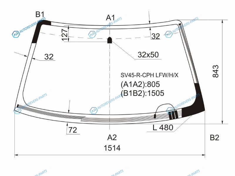 SV45-R-CPH LFWHX Стекло лобовое с обогревом щеток TOYOTA CAMRY GRACIA 45D 96-01MARK II QUALIS 97-02