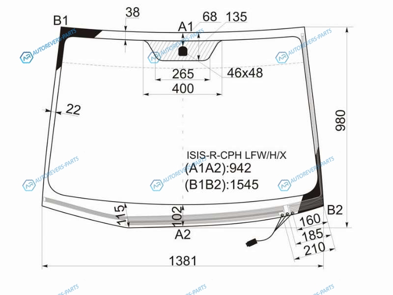ISIS-R-CPH LFWHX Стекло лобовое с обогревом щеток TOYOTA ISIS 04-18