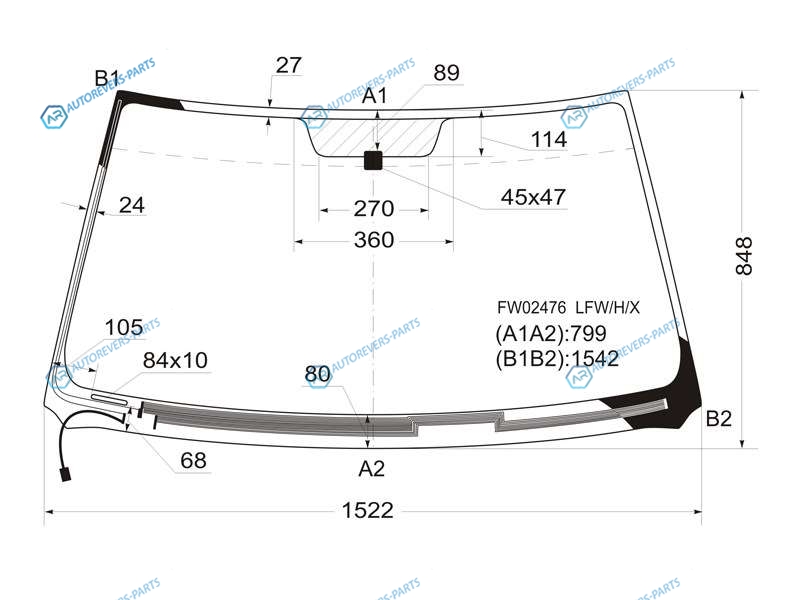 FW02476 LFWHX Стекло лобовое с обогревом щеток TOYOTA KLUGERHIGHLANDER 00-07