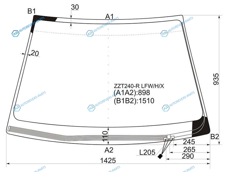 ZZT240-R LFWHX Стекло лобовое с обогревом щеток TOYOTA PREMIOALLION 01-04