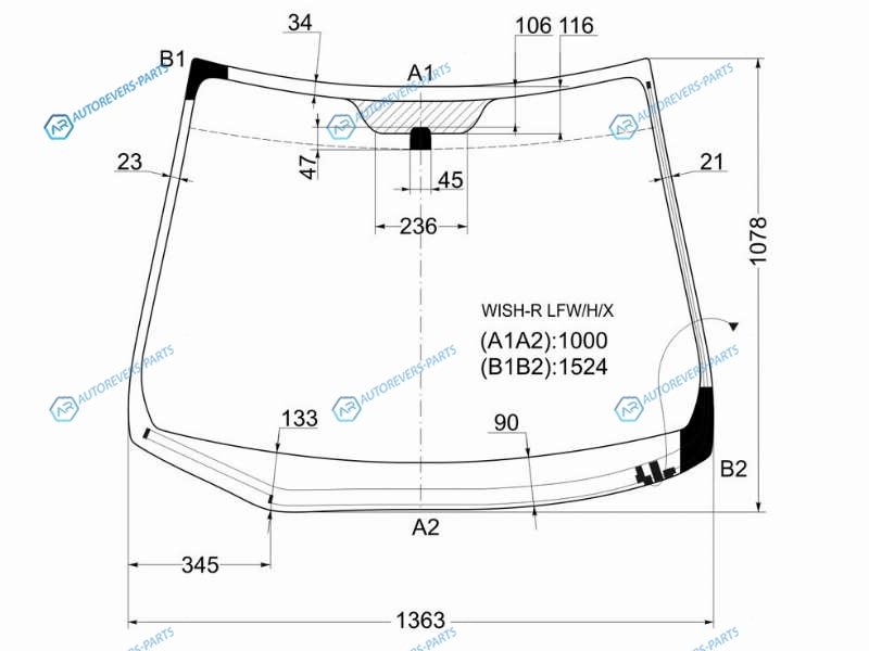 WISH-R LFWHX Стекло лобовое с обогревом щеток TOYOTA WISH 03-09