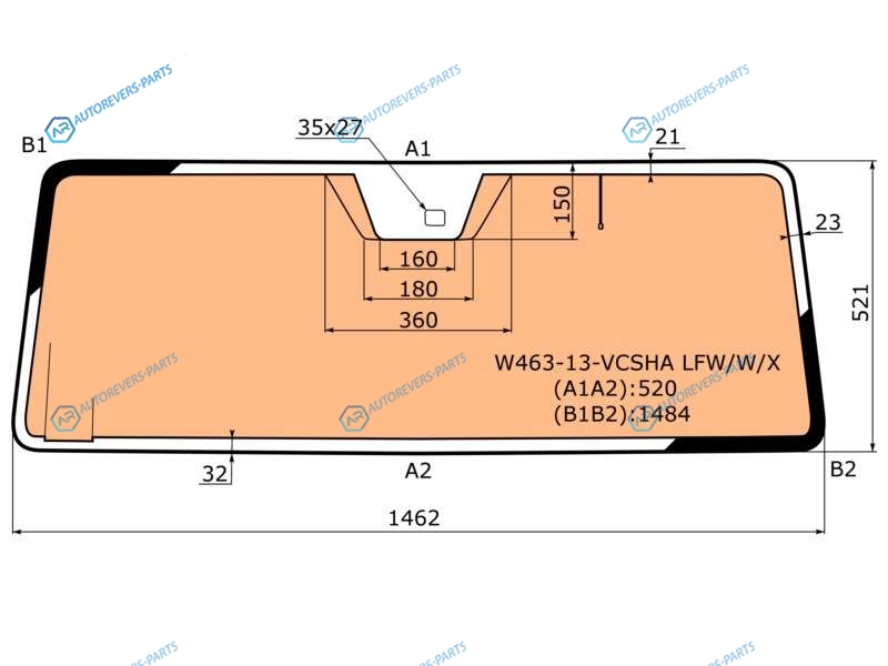 W463-13-VCSHA LFWWX Стекло лобовое с полным обогревом + дд антенна в резинку MERCEDES-BENZ G-CLASS W463 12-