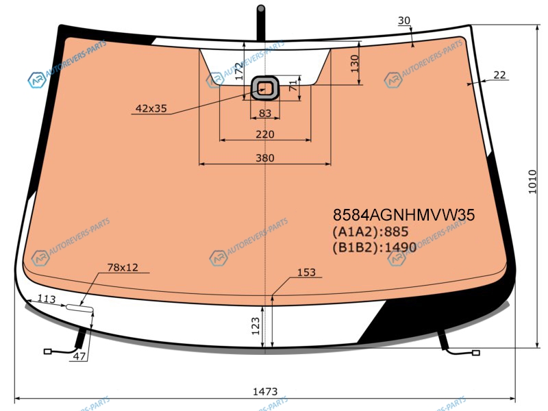 8584AGNHMVW35 Стекло лобовое с полным обогревом + дд VOLKSWAGEN PASSAT B7 45D 10-15