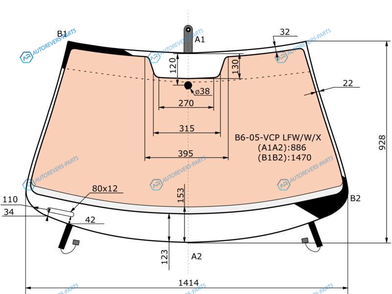 B6-05-VCP LFWWX Стекло лобовое с полным обогревом VOLKSWAGEN PASSAT B6-B7 45D 05-15