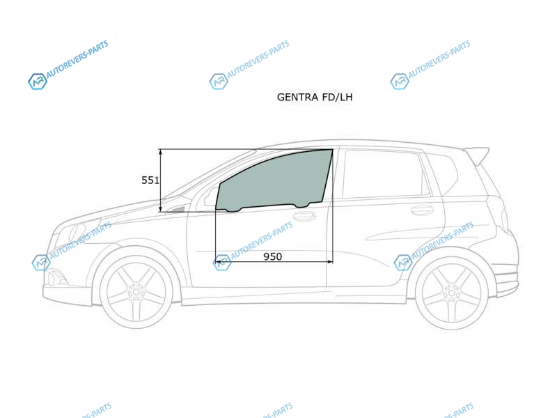 GENTRA FDLH Стекло переднее левое опускное CHEVROLET AVEO 45D 06-11DAEWOO 4D 06-11
