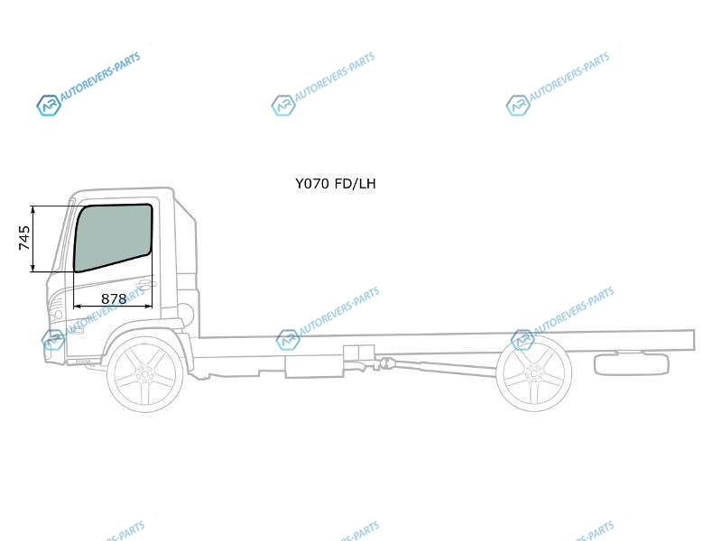 Y070 FDLH Стекло переднее левое опускное HINO RANGER CABOVER STANDARD BODY 01-