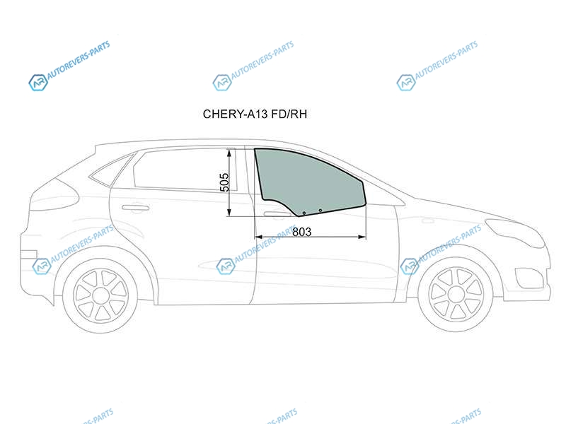 CHERY-A13 FDRH Стекло переднее правое опускное CHERY VERY(A13) 5D HBK 09-14