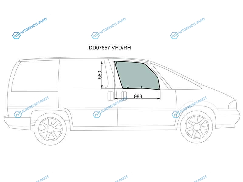 DD07657 VFDRH Стекло переднее правое опускное CHEVROLET LUMINA APVPONTIAC TRANS SPORT MINI VAN 89-96