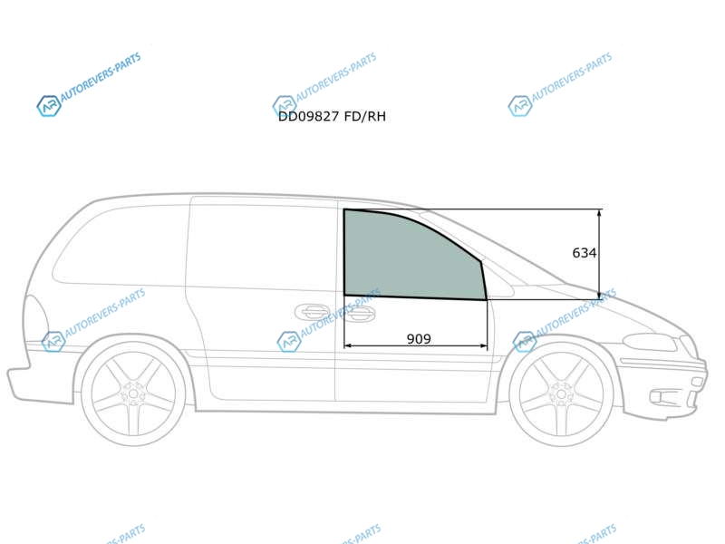 DD09827 FDRH Стекло переднее правое опускное CHRYSLER VOYAGERTOWN&COUNTRYDODGE CARAVAN 96-00