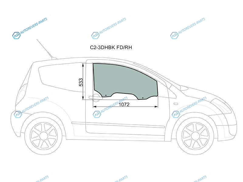 C2-3DHBK FDRH Стекло переднее правое опускное CITROEN C2 03-08