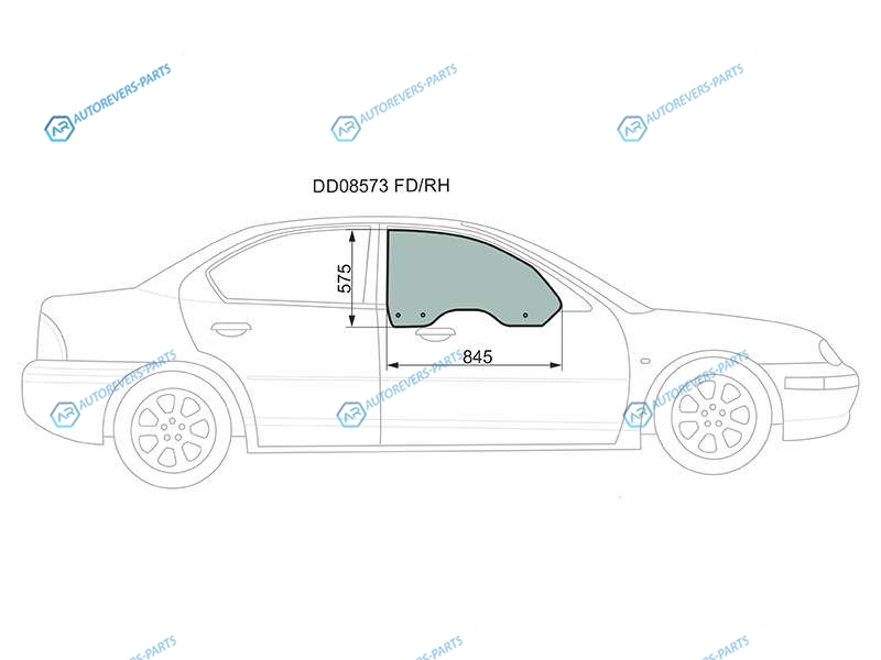 DD08573 FDRH Стекло переднее правое опускное DODGE NEON 4D 95-99