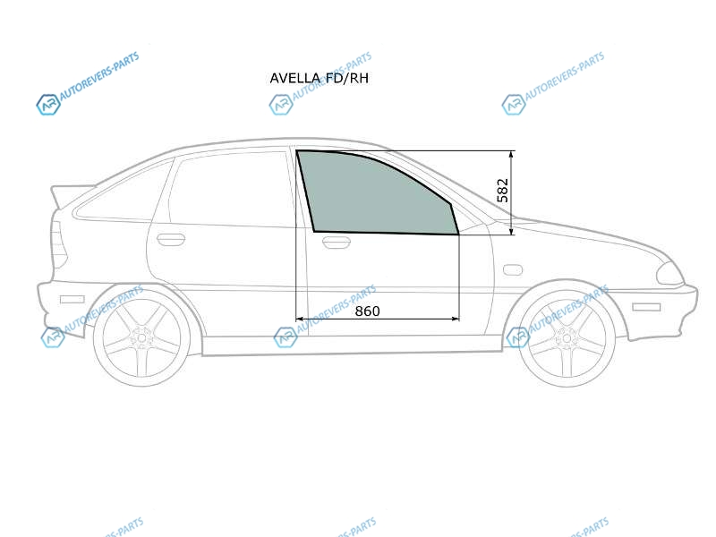 AVELLA FDRH Стекло переднее правое опускное KIA 45D 96-00