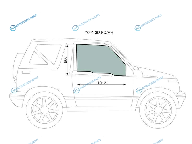 Y001-3D FDRH Стекло переднее правое опускное SUZUKI ESCUDOVITARA 3D 89-97