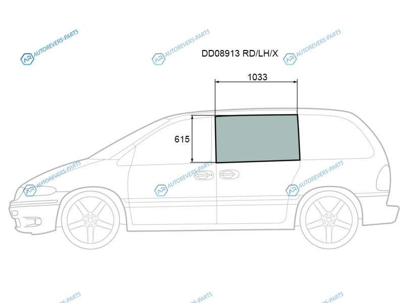 DD08913 RDLHX Стекло среднее левое цельное CHRYSLER VOYAGERTOWN&COUNTRYDODGE CARAVAN 96-00