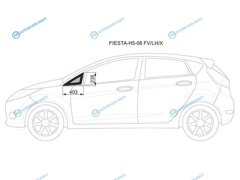 FIESTA-H5-08 FVLHX Стекло форточки (уголок ) переднее левое FORD FIESTA 5D 08-