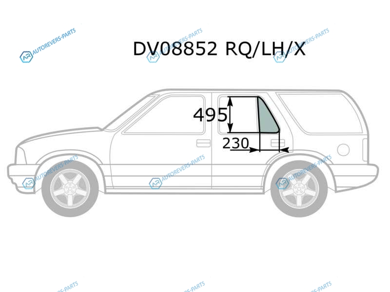 DV08852 RQLHX Стекло форточки (уголок) задней левой двери CHEVROLET BLAZER S10 5D 95-05