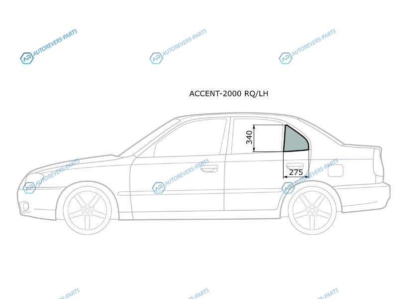 ACCENT-2000 RQLH Стекло форточки (уголок) задней левой двери HYUNDAI ACCENT (сборка Россия) 45D 00-12