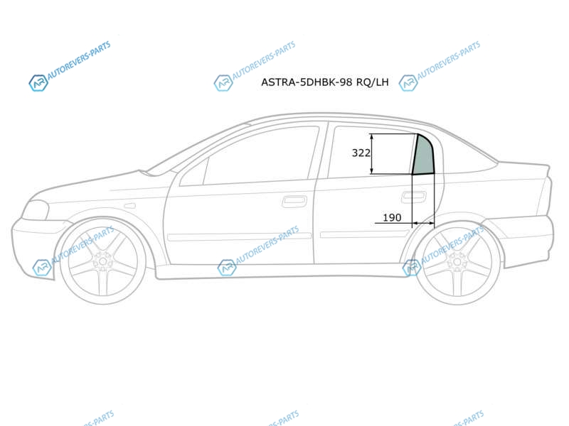 ASTRA-5DHBK-98 RQLH Стекло форточки (уголок) задней левой двери OPEL ASTRA G 345D 98-04CHEVROLET VIVA 4D 04-08