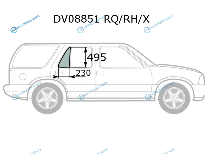 DV08851 RQRHX Стекло форточки (уголок) задней правой двери CHEVROLET BLAZER S10 5D 95-05