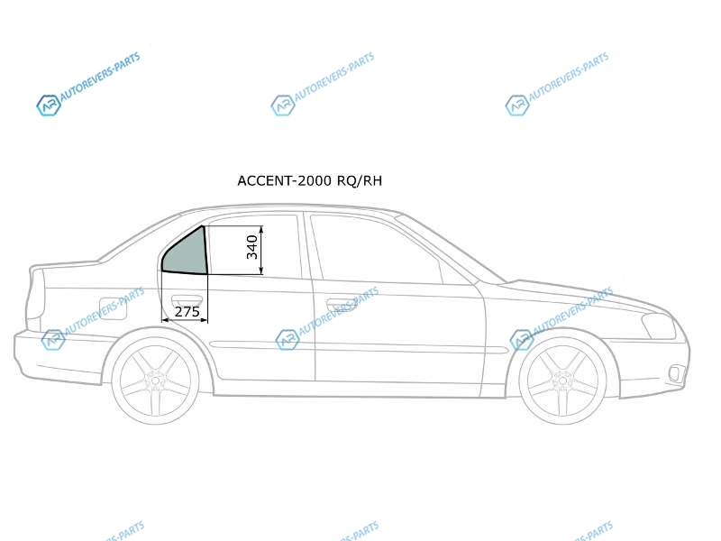 ACCENT-2000 RQRH Стекло форточки (уголок) задней правой двери HYUNDAI ACCENT (сборка Россия) 45D 00-12