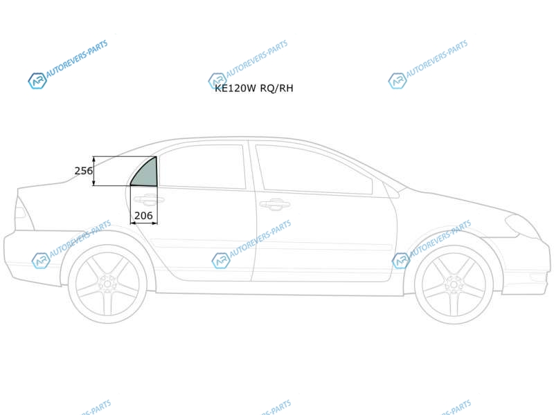 KE120W RQRH Стекло форточки (уголок) задней правой двери TOYOTA COROLLA 4D 00-06BYD F3 05