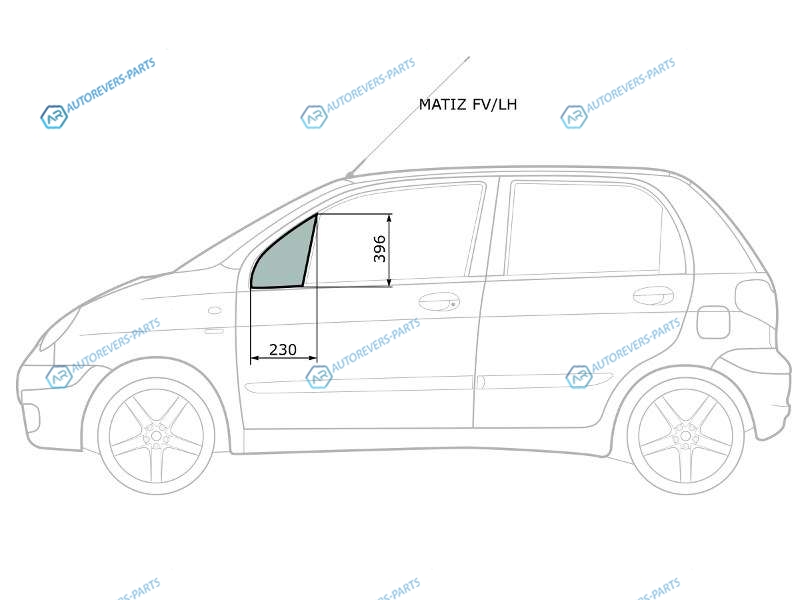 MATIZ FVLH Стекло форточки (уголок) переднее левое DAEWOO (Сборка Узбекистан) 01-15