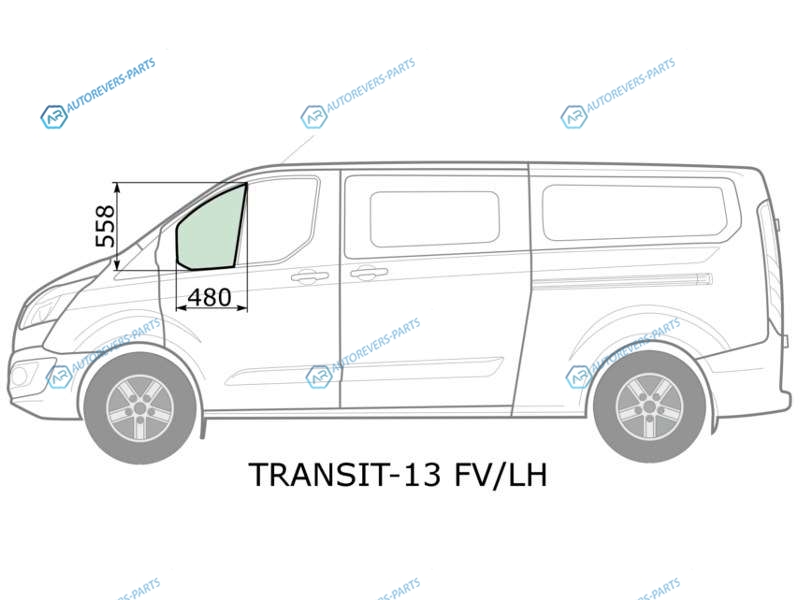 TRANSIT-13 FVLH Стекло форточки (уголок) переднее левое FORD CUSTOM TRANSIT VAN 13-