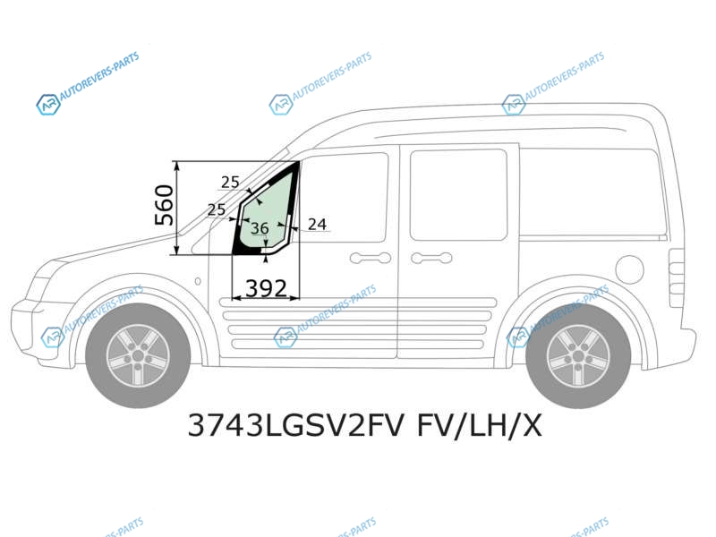 3743LGSV2FV FVLHX Стекло форточки (уголок) переднее левое FORD TOURNEO TRANSIT CONNECT 02-13