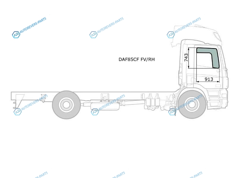 DAF85CF FVRH Стекло форточки (уголок) переднее правое DAF 7585CF SERIES 93-98