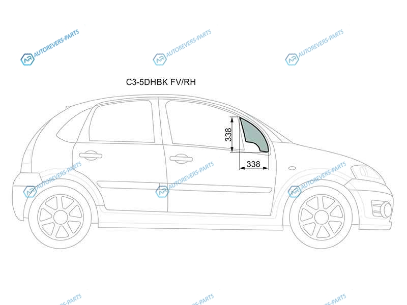 C3-5DHBK FVRH Стекло форточки (уголок) переднее правое CITROEN C3 5D HBK 02-09