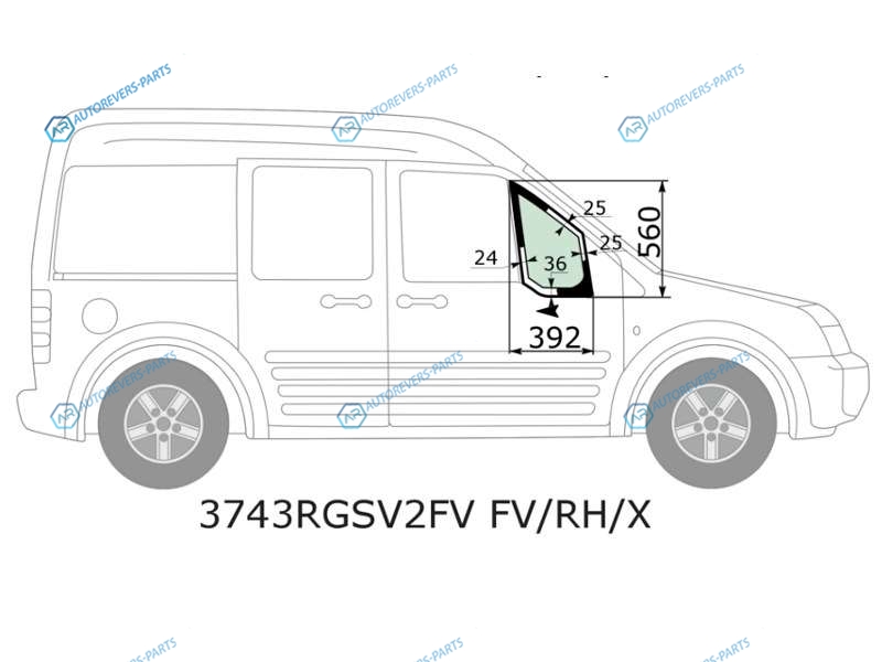 3743RGSV2FV FVRHX Стекло форточки (уголок) переднее правое FORD TOURNEO TRANSIT CONNECT 02-13
