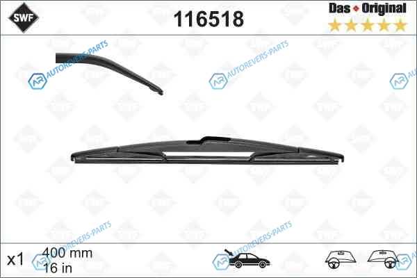 116518 Щетка стеклоочистителя DAS ORIGINAL каркасная задняя 400мм
