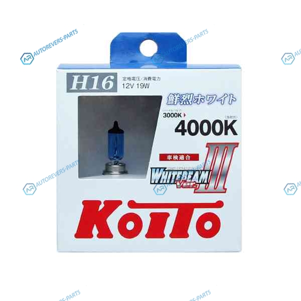 P0749W Лампа высокотемпературная Koito Whitebeam H16 12V 19W 4000K (комплект 2 шт.)