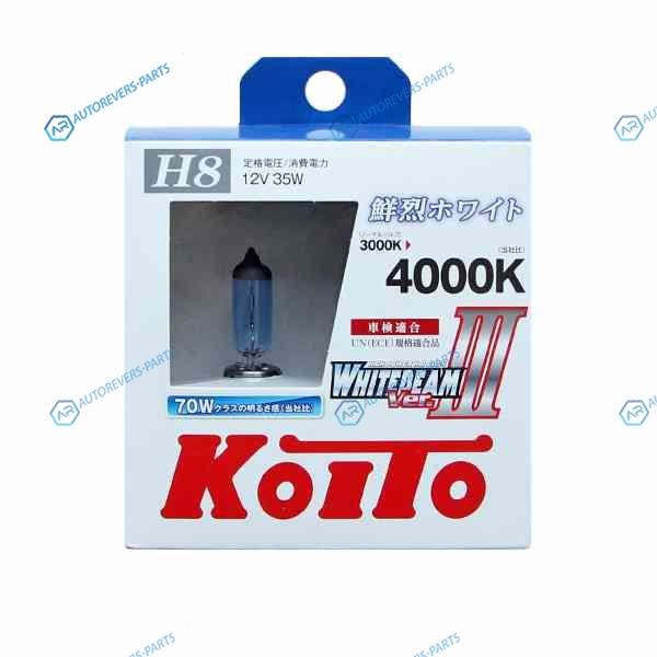 P0758W Лампа высокотемпературная Koito Whitebeam H8 12V 35W (70W) 4000K (комплект 2 шт.)